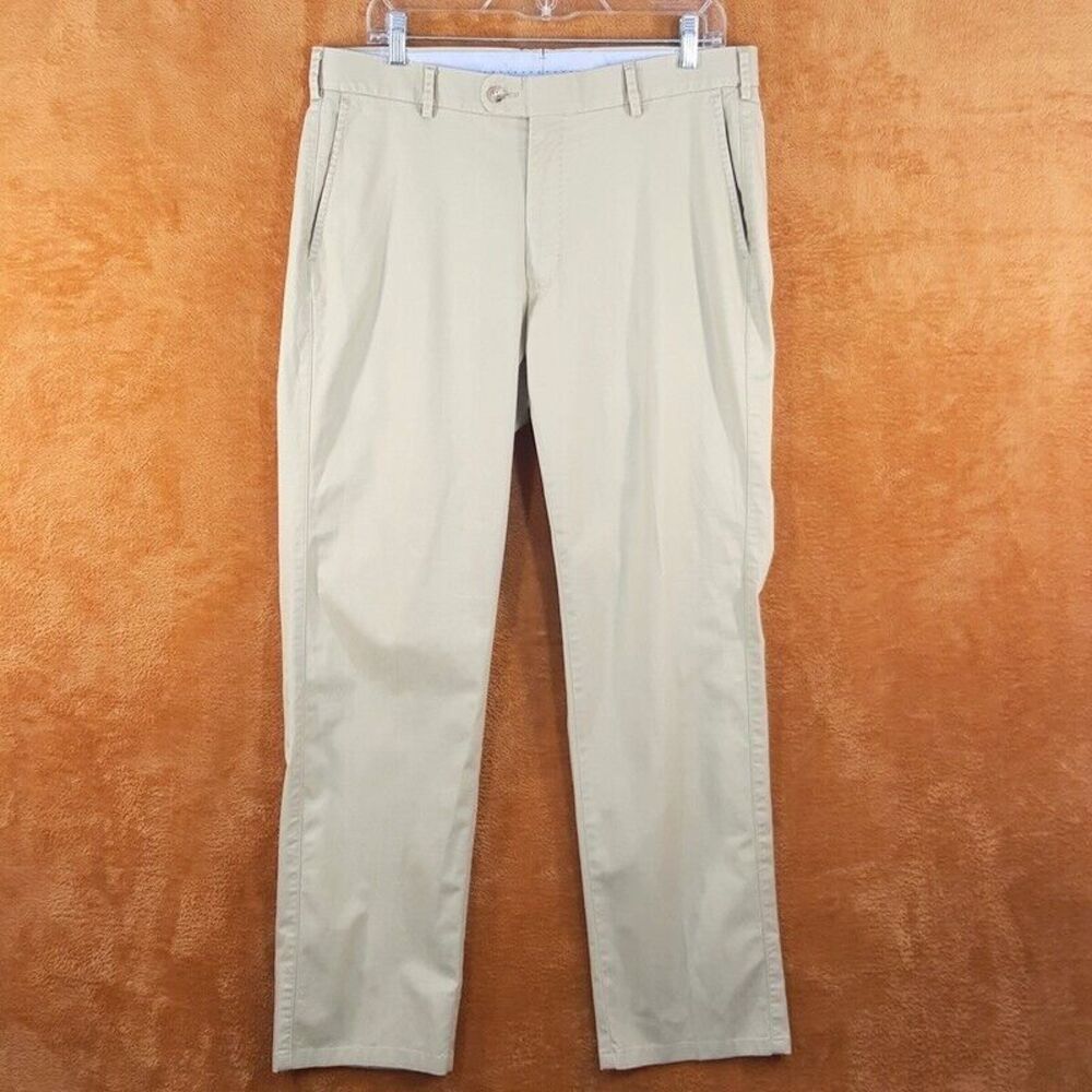 PETER MILLAR Mens Pants 34x29 Tan Straight Chino Flat Front Soft Touch Trouser